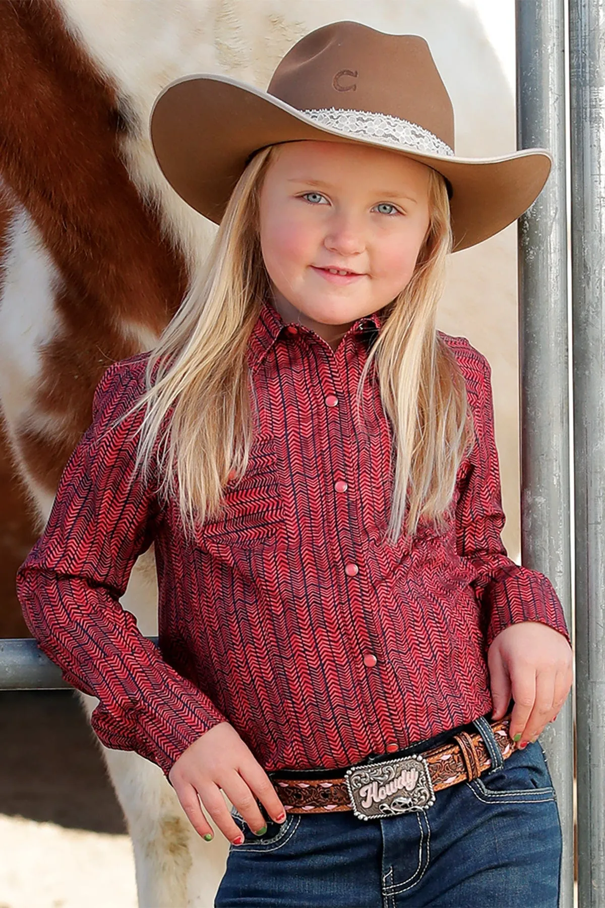GIRLS PINK PRINT SNAP LONG SLEEVE SHIRT