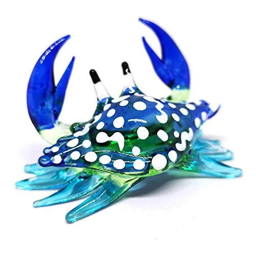 Glass Animals Crab Figurine Blue Hand Blown Painted Art Miniature Coastal Decor Style Spirit Animals
