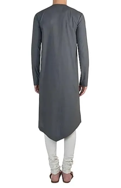 Grey Color Round Neck Kurta With Churidar Pajami