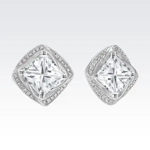 Halo Princess And Round Real Natural Earth Mined Diamond Jackets Lady Earring Gold 14K 1.90 Ct
