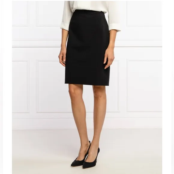 Hugo Boss Vilea Black Virgin Wool Knee Length Pencil Skirt 6 Office Workwear