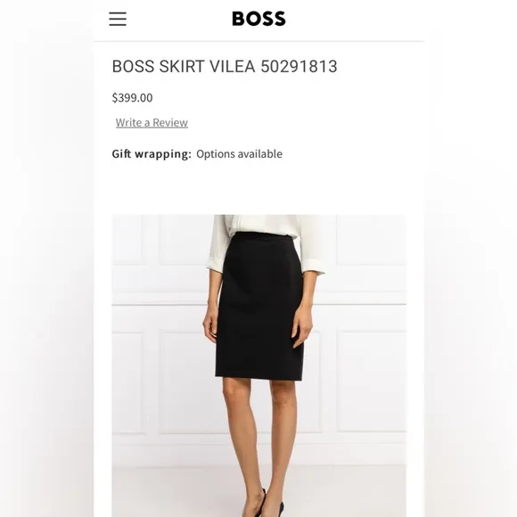 Hugo Boss Vilea Black Virgin Wool Knee Length Pencil Skirt 6 Office Workwear