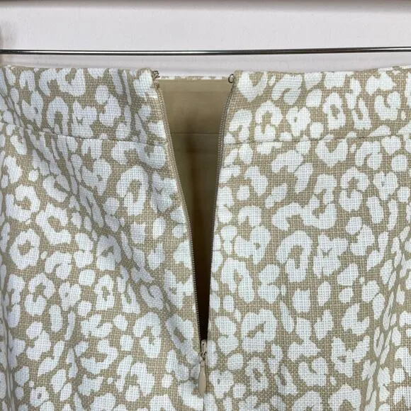 J Crew Cotton Basketweave Tan Khaki Leopard Print Pencil Skirt womens 18 new