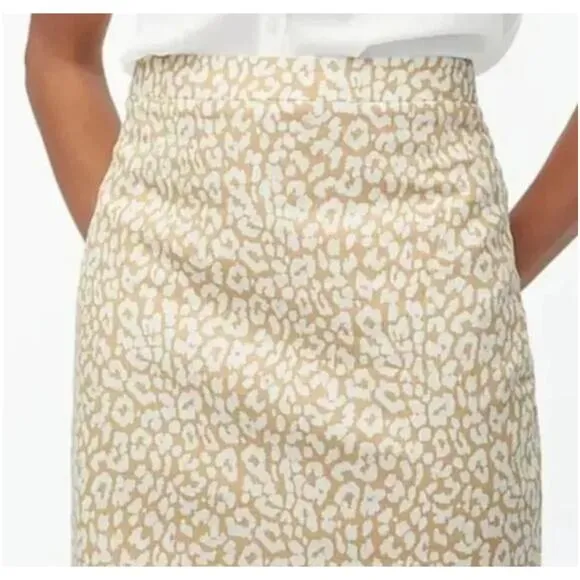 J Crew Cotton Basketweave Tan Khaki Leopard Print Pencil Skirt womens 18 new
