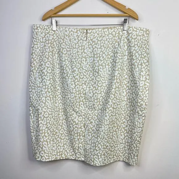 J Crew Cotton Basketweave Tan Khaki Leopard Print Pencil Skirt womens 18 new