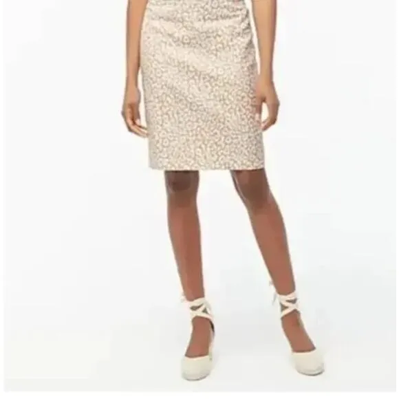 J Crew Cotton Basketweave Tan Khaki Leopard Print Pencil Skirt womens 18 new