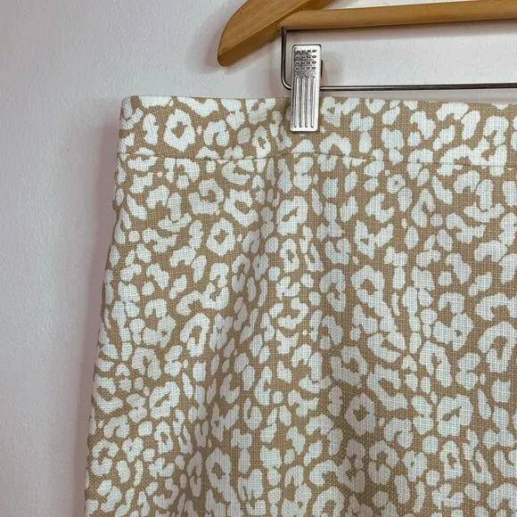 J Crew Cotton Basketweave Tan Khaki Leopard Print Pencil Skirt womens 18 new