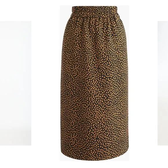 J. Crew Dot Printed Pull on Knee Length Slip Skirt Black Tan Gold Small BA844