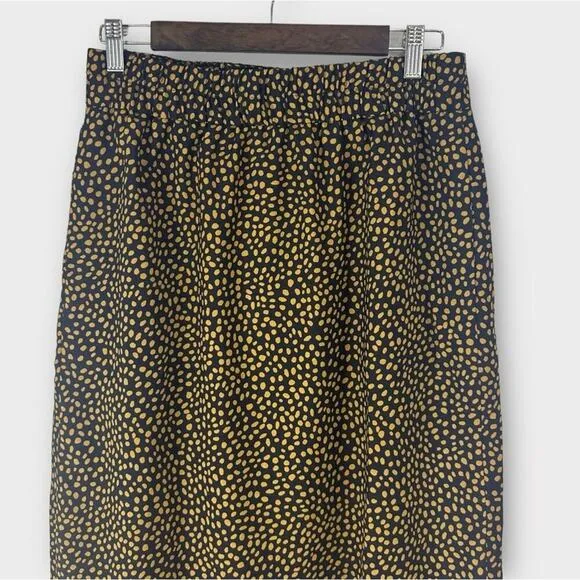 J. Crew Dot Printed Pull on Knee Length Slip Skirt Black Tan Gold Small BA844