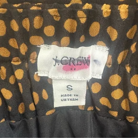 J. Crew Dot Printed Pull on Knee Length Slip Skirt Black Tan Gold Small BA844
