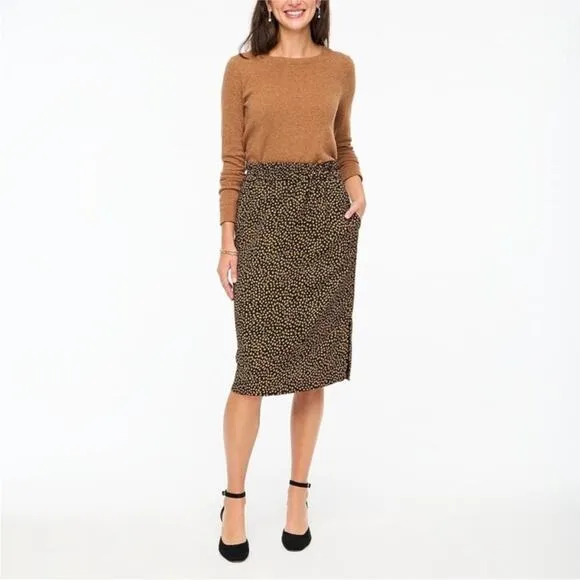 J. Crew Dot Printed Pull on Knee Length Slip Skirt Black Tan Gold Small BA844
