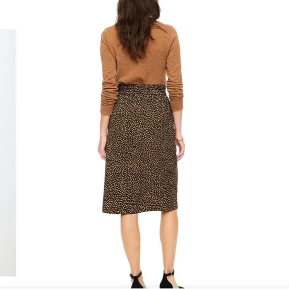 J. Crew Dot Printed Pull on Knee Length Slip Skirt Black Tan Gold Small BA844
