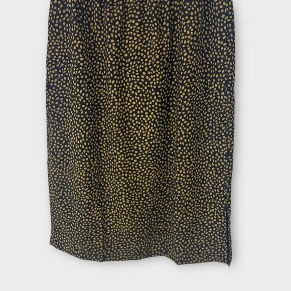 J. Crew Dot Printed Pull on Knee Length Slip Skirt Black Tan Gold Small BA844