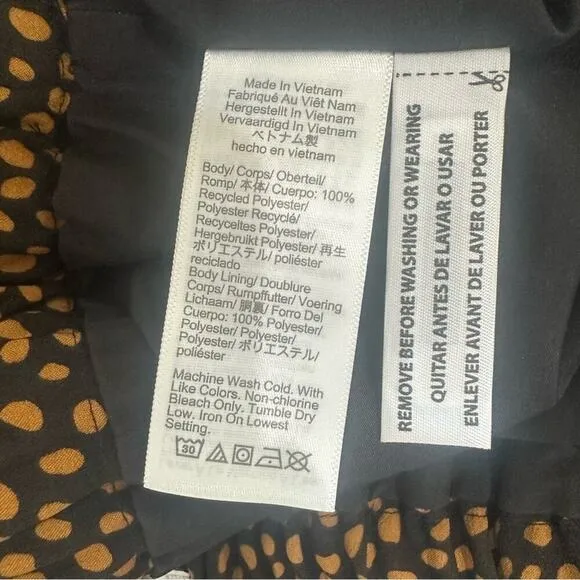 J. Crew Dot Printed Pull on Knee Length Slip Skirt Black Tan Gold Small BA844