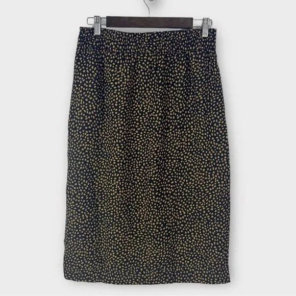 J. Crew Dot Printed Pull on Knee Length Slip Skirt Black Tan Gold Small BA844