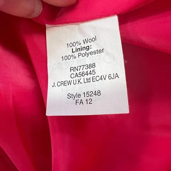 J Crew No 2 Pencil Skirt 100% Wool Women's Size 8T Pink