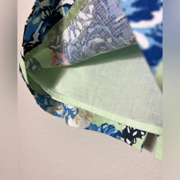 J. Crew Pencil Skirt in 100% Cotton Floral Peony Print Mint/Blue/Orange - 2