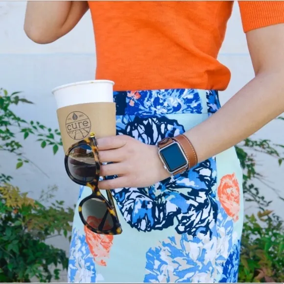 J. Crew Pencil Skirt in 100% Cotton Floral Peony Print Mint/Blue/Orange - 2