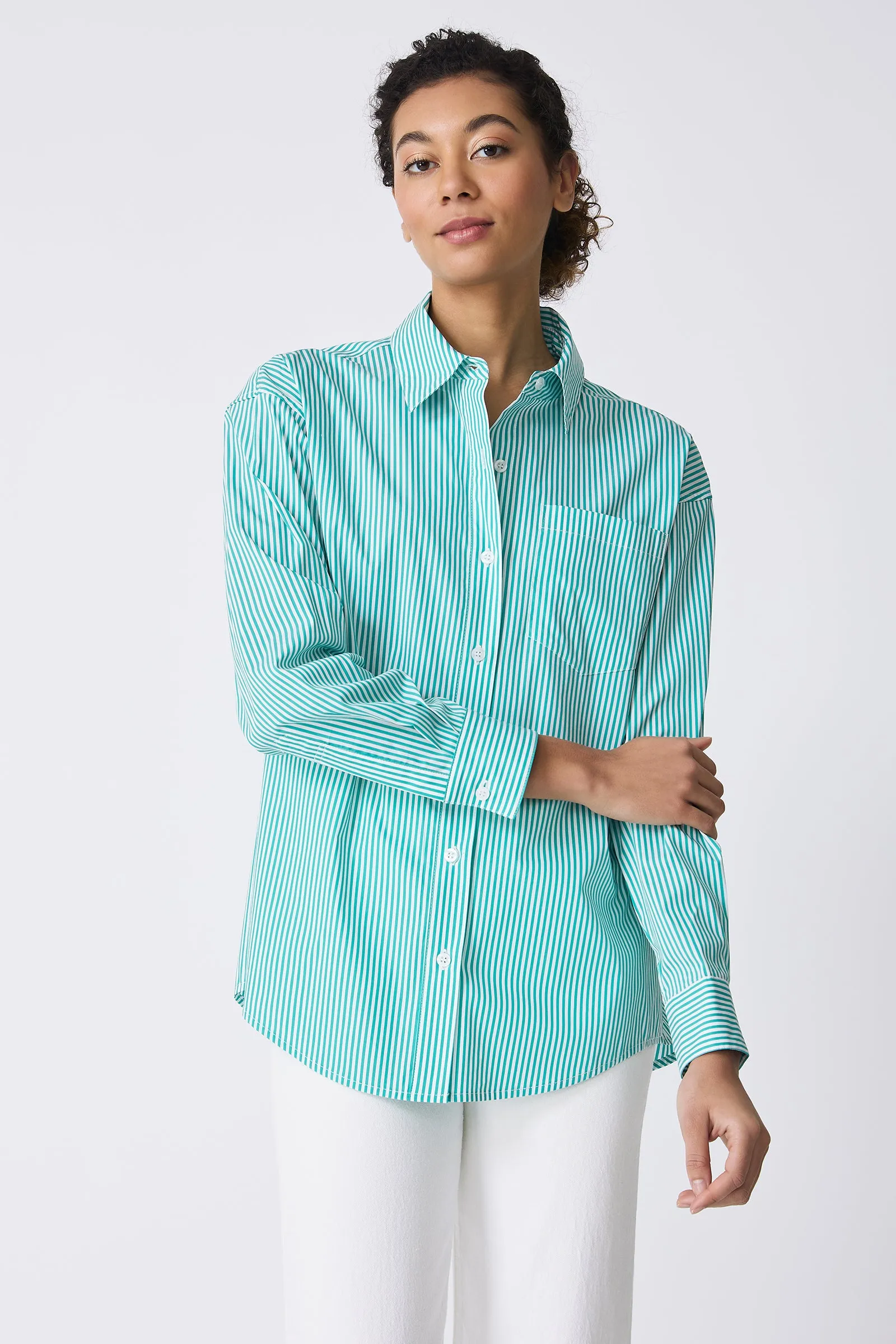 Joni Boyfriend Shirt - Miami Stripe Green