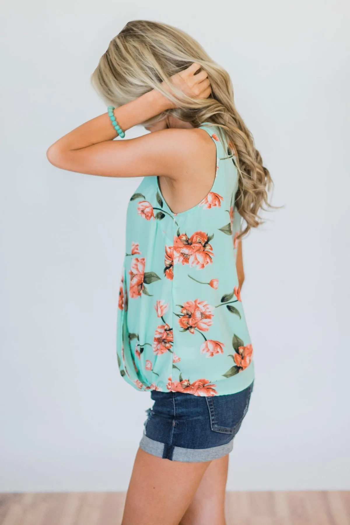 Knowing Me Floral Criss Cross Tank Top- Mint