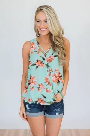 Knowing Me Floral Criss Cross Tank Top- Mint