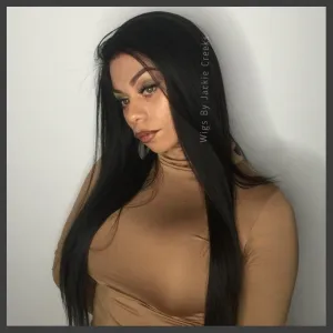 Lace Front Wig 1B Long Straight Wig 14" | 100 Human Hair USA Handcrafted