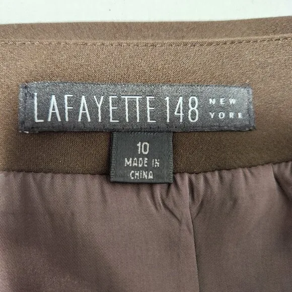 LAFAYETTE 148 Minimalist Brown Wool Pencil Straight Midi Skirt Size 10 NEW $170!