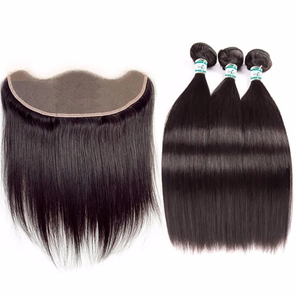 Lakihair 8A Brazilian Virgin Human Hair Straight Hair 3 Bundles With 13x4 Lace Frontal Pre Plucked