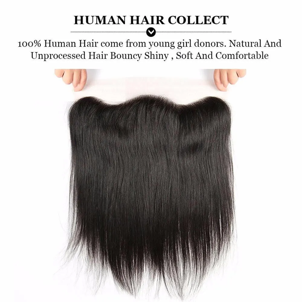 Lakihair 8A Brazilian Virgin Human Hair Straight Hair 3 Bundles With 13x4 Lace Frontal Pre Plucked