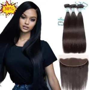 Lakihair 8A Brazilian Virgin Human Hair Straight Hair 3 Bundles With 13x4 Lace Frontal Pre Plucked
