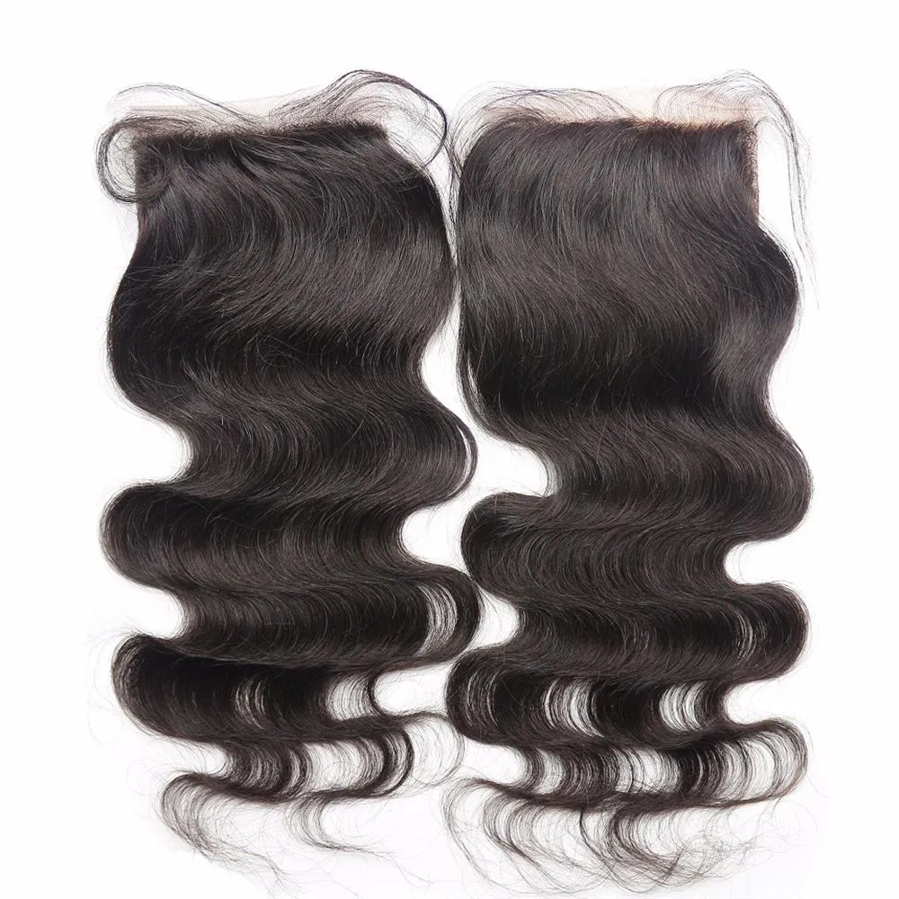 Lakihair Silk Base Closure Brazilian Body Wave Human Hair Swiss Lace with Bleached Knots 4x4