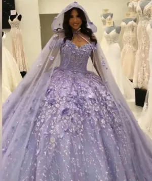Lavender Princess Quinceanera Dress Ball Gown Lace Appliques Corset Sweet 15  Prom Dresses      fg2811