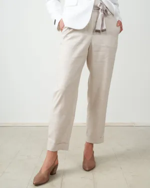 linen gab easy pant with tie - stone
