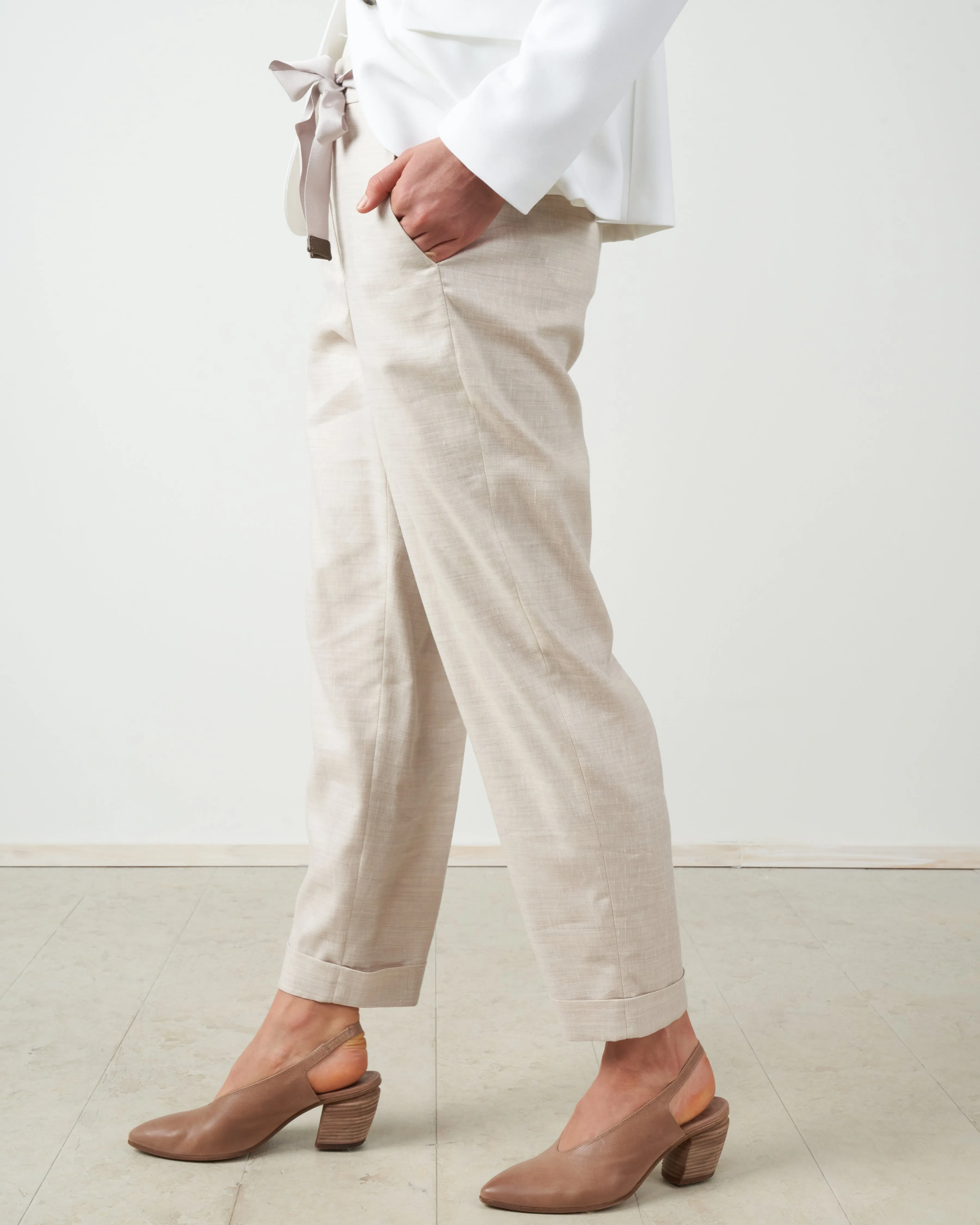 linen gab easy pant with tie - stone