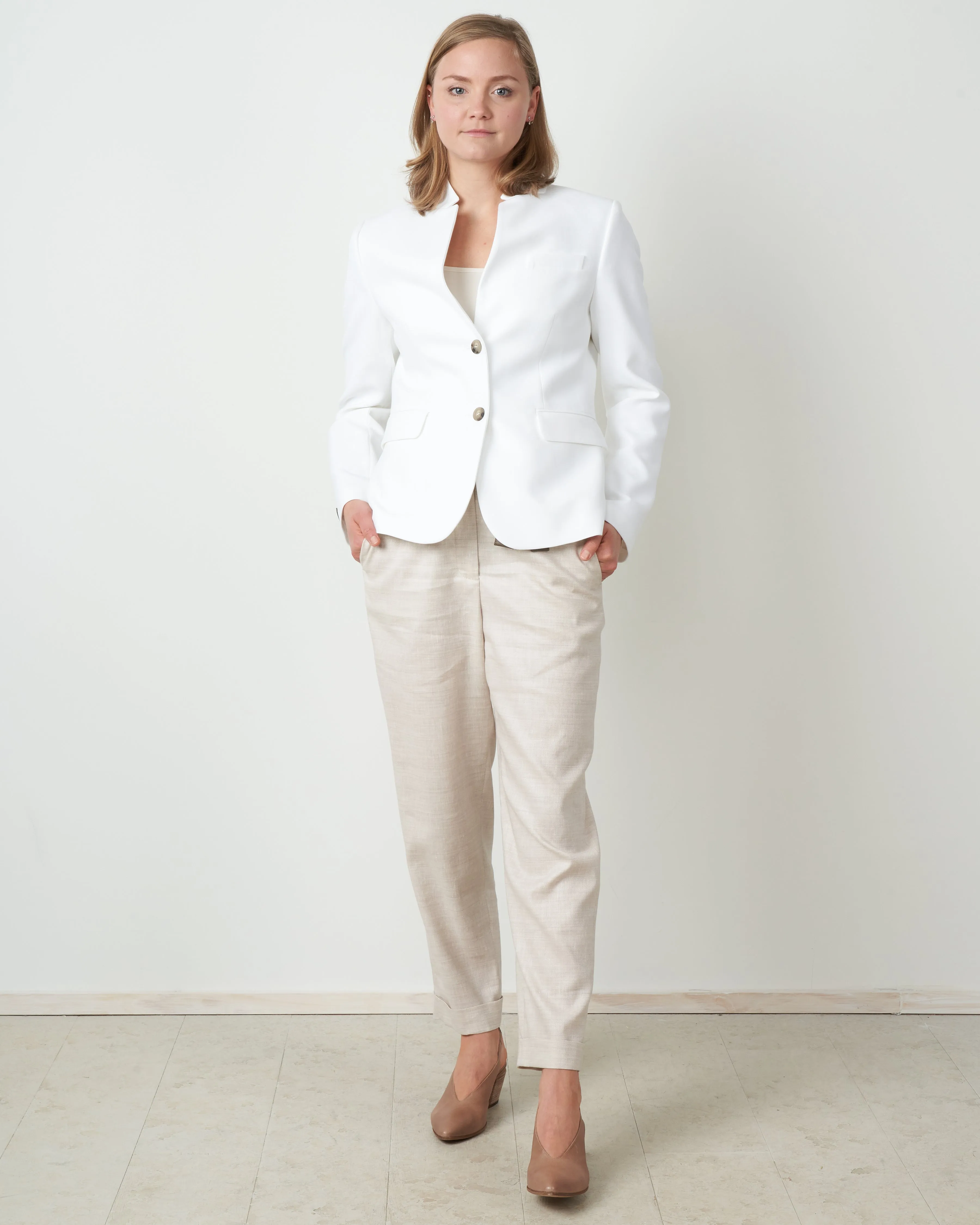 linen gab easy pant with tie - stone