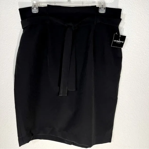 Liz Claiborne Career Black Gingham Garden Gathered Belted Waist Stretch Skirt