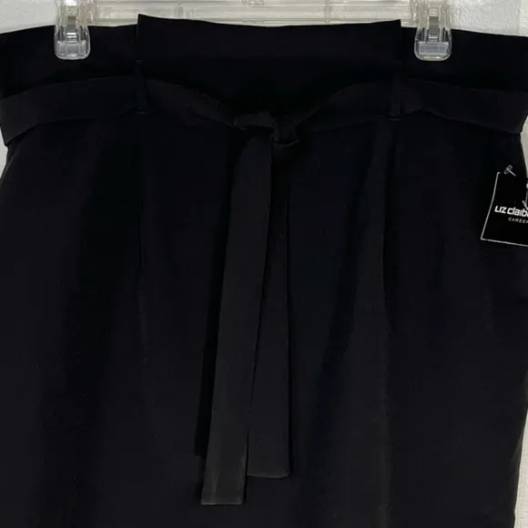 Liz Claiborne Career Black Gingham Garden Gathered Belted Waist Stretch Skirt