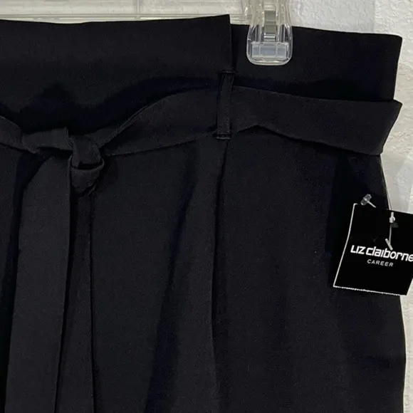 Liz Claiborne Career Black Gingham Garden Gathered Belted Waist Stretch Skirt