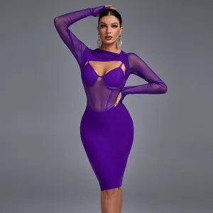 Long Sleeve Cut Out Mesh Bandage Dress