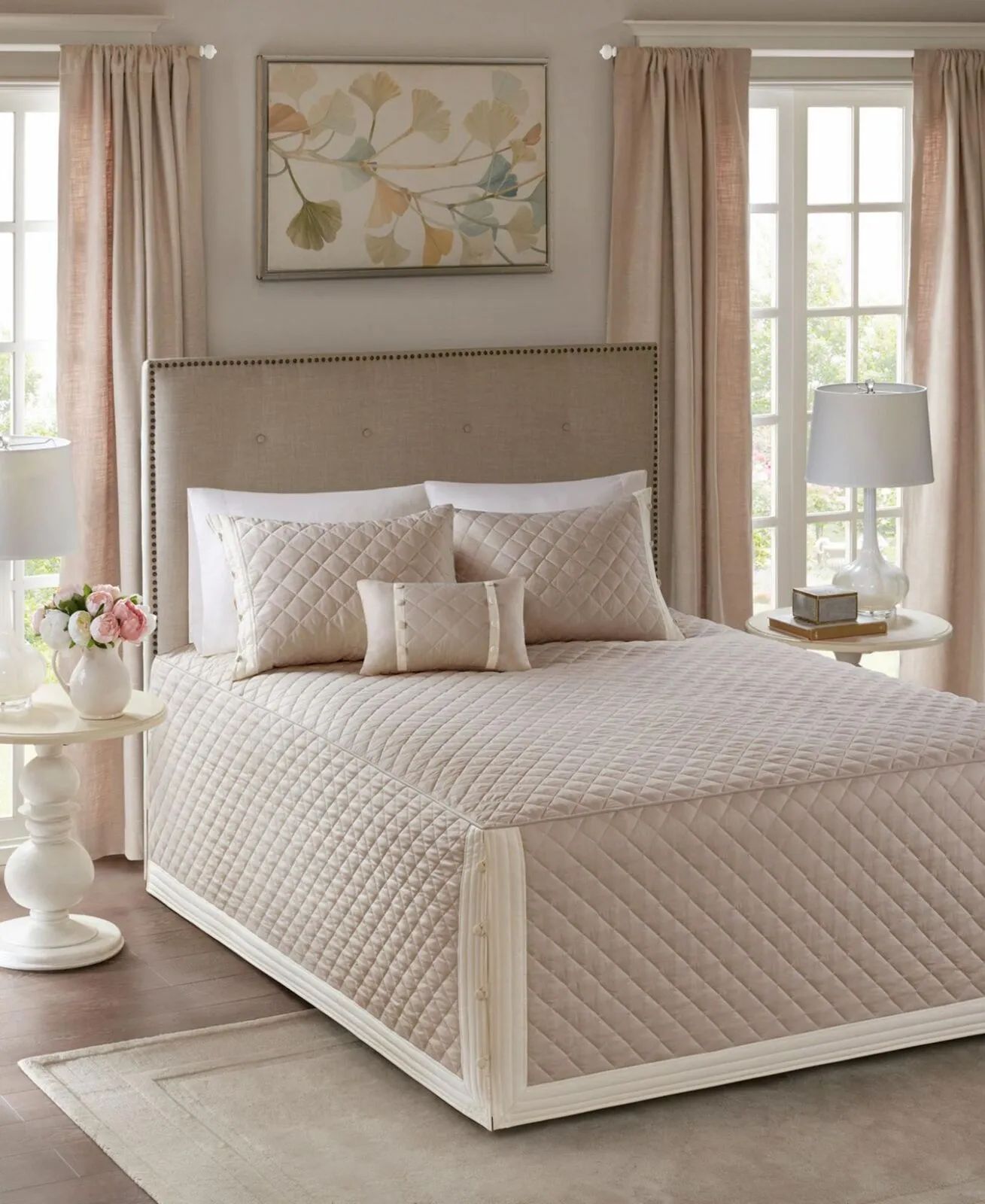 Madison Park Breanna Quilted 4-Pc. Bedspread Set Diamond Khaki Brown Queen
