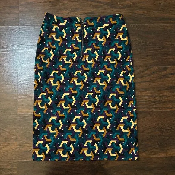 Maeve Anthropologie teal, purple &amp; tan pencil skirt size M