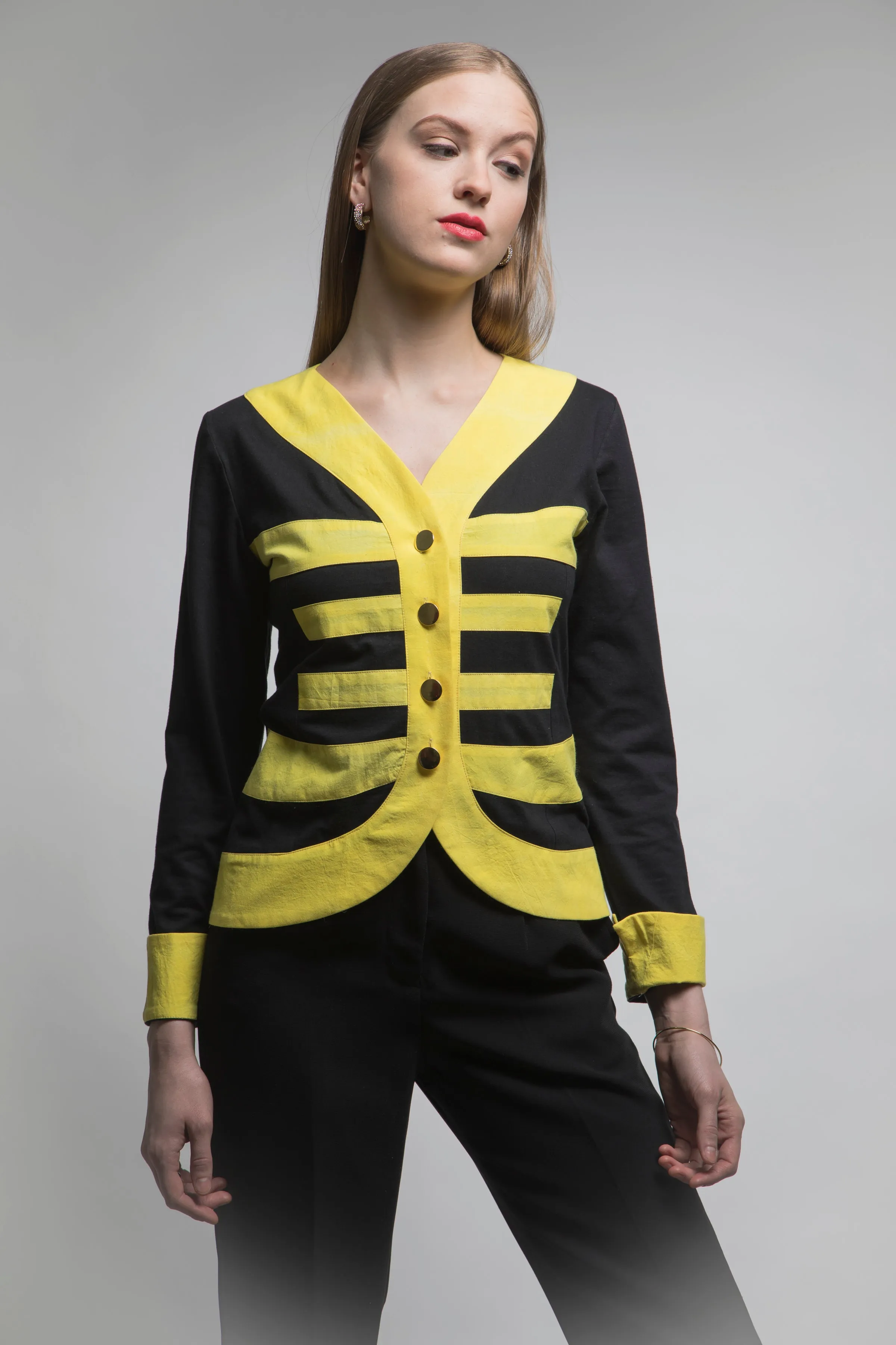 Mei 美 Cardigan Jacket (Black/Yellow) Made in NYC (Style #213)