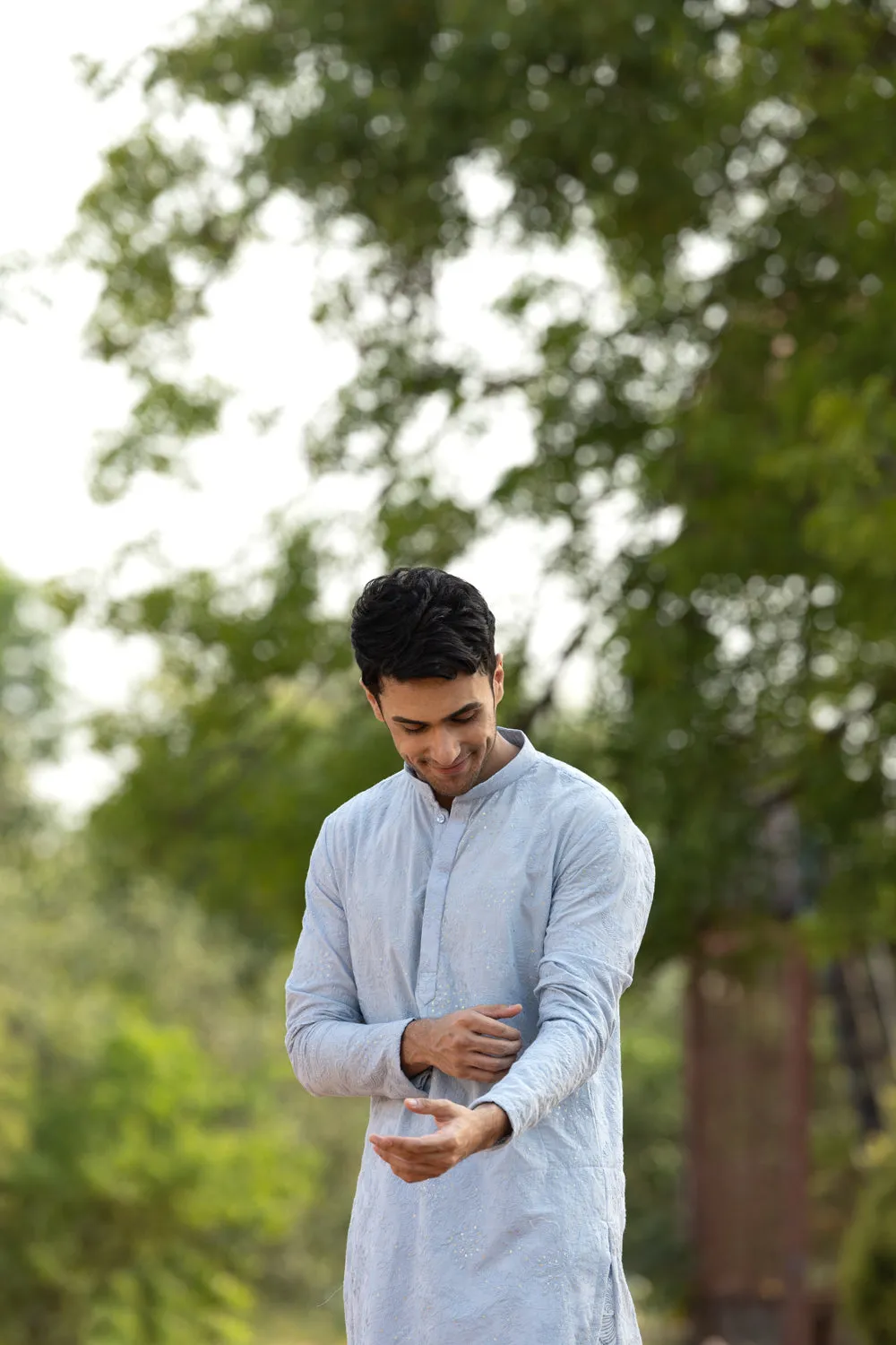 Men'S Blue Thread Work With Embroidery Kurta Set