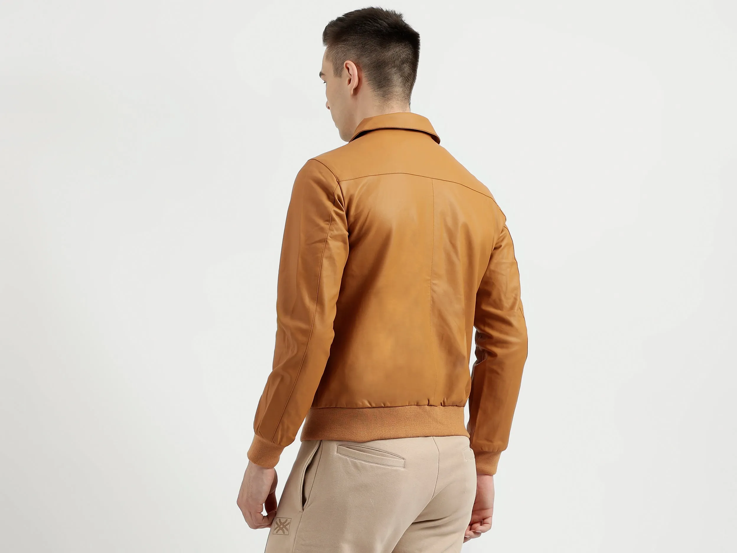Men's Regular Fit Solid Metalic Zip Detail Jacket