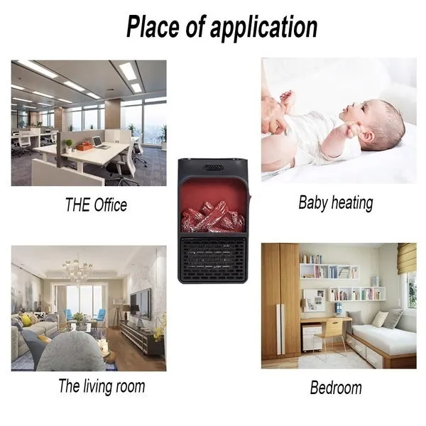 Mini Flame Heater Fan Electric Remote Control Fireplace Timer Space For Home/Office/Travel