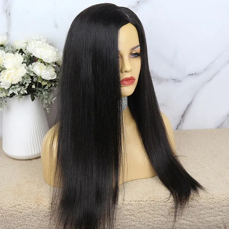 Minimal Leave Out Silky Straight Human Hair U Part/V Part Wig