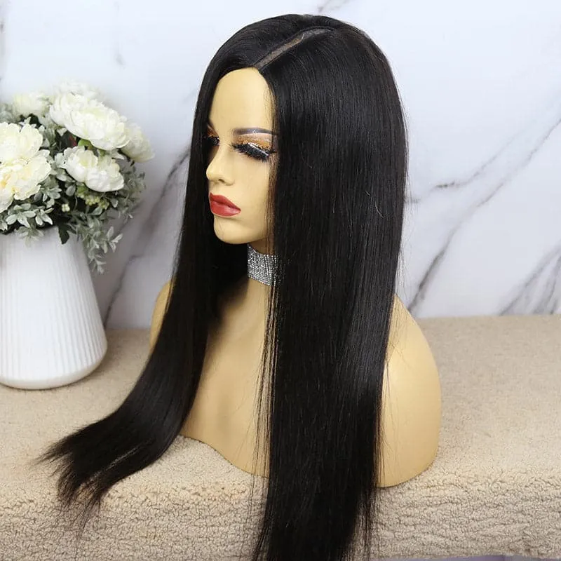 Minimal Leave Out Silky Straight Human Hair U Part/V Part Wig