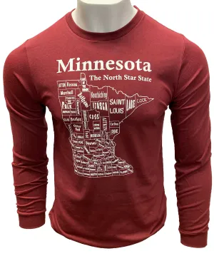 Minnesota Counties Long Sleeved Tee - Heather Cardinal