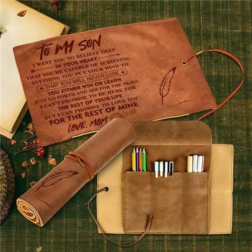 Mom To Son - Never Lose - Leather Pencil Case