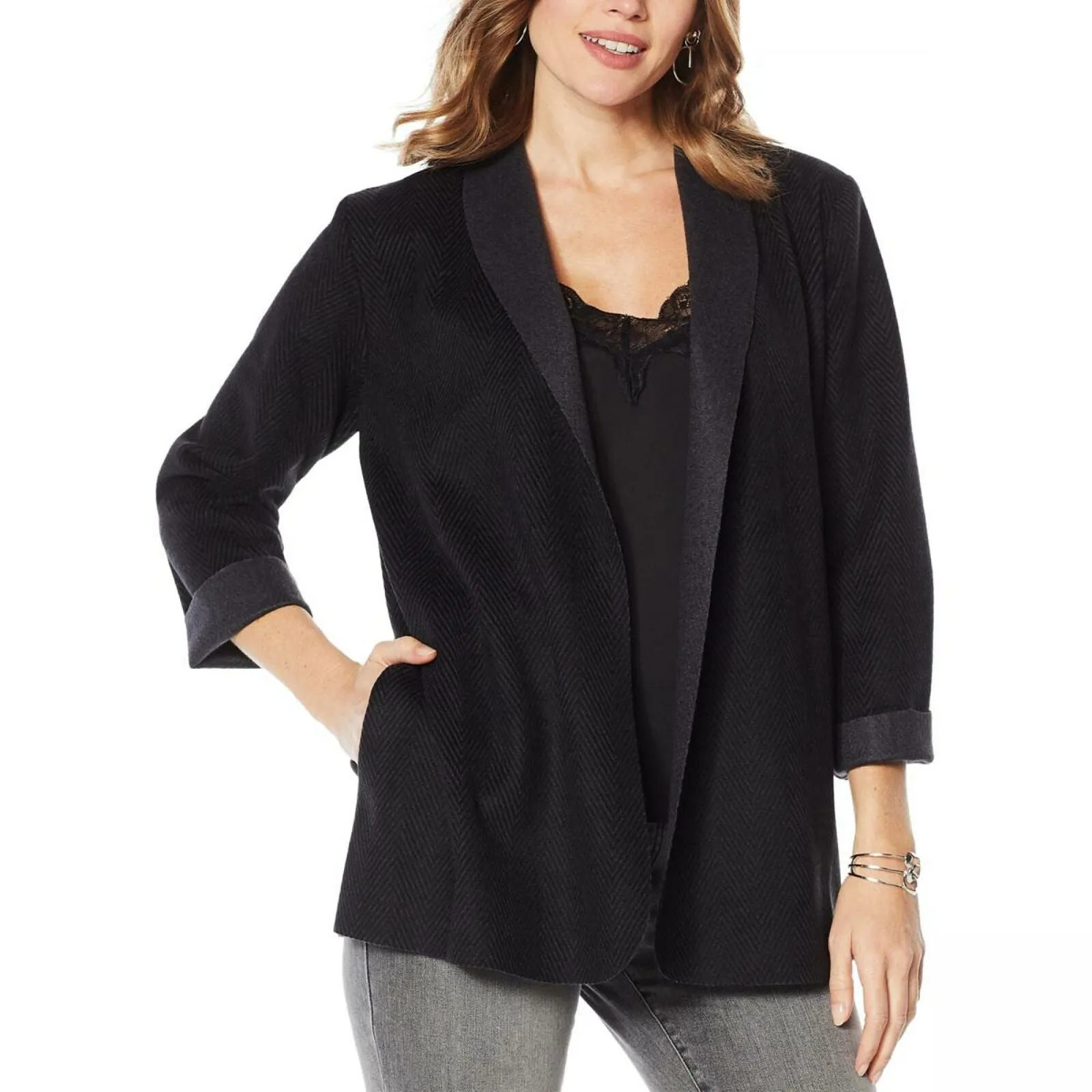 MOTTO Women's Plus Size Herringbone Cardigan